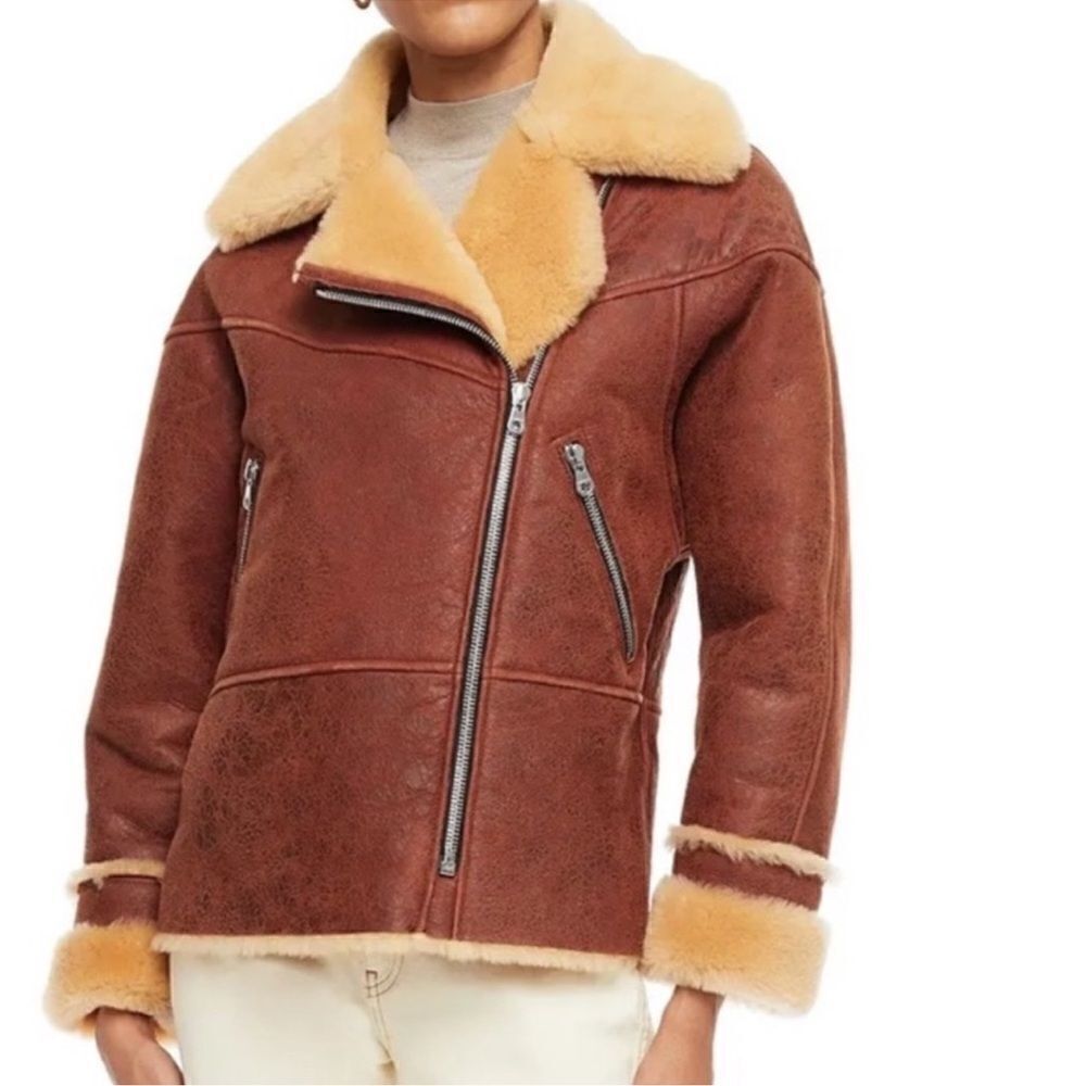 Sandro Zinal Shearling Biker Jacket - Picture 6 of 14